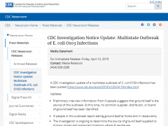 美CDC宣布多州大肠杆菌爆发可能源于受污染的碎牛肉