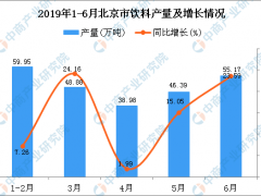 2019年1-6月北京市饮料产量为249.52万吨 同比增长14.23%