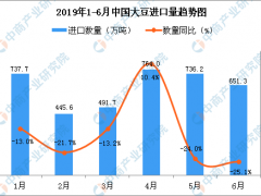 2019年6月中国大豆进口量为651.3万吨 同比下降25.1%