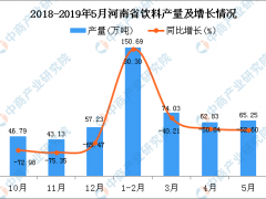 2019年1-5月河南省饮料产量同比下降45.6%