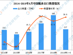 2019年1-6月中国粮食出口量为217万吨 同比增长39.6%