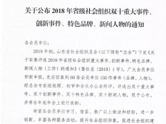 山东省食品科学技术学会“开展科技成果水平评价”获评2018年省级社会组织双十创新事件