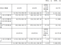 三元股份2019年净利1.34亿 同比下滑25.51%