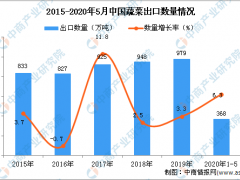 2020年1-5月中国蔬菜出口量同比增长6.3%