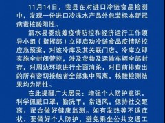 山东省泗水县发现进口冷冻水产品外包装标本新冠病毒核酸检测呈阳性